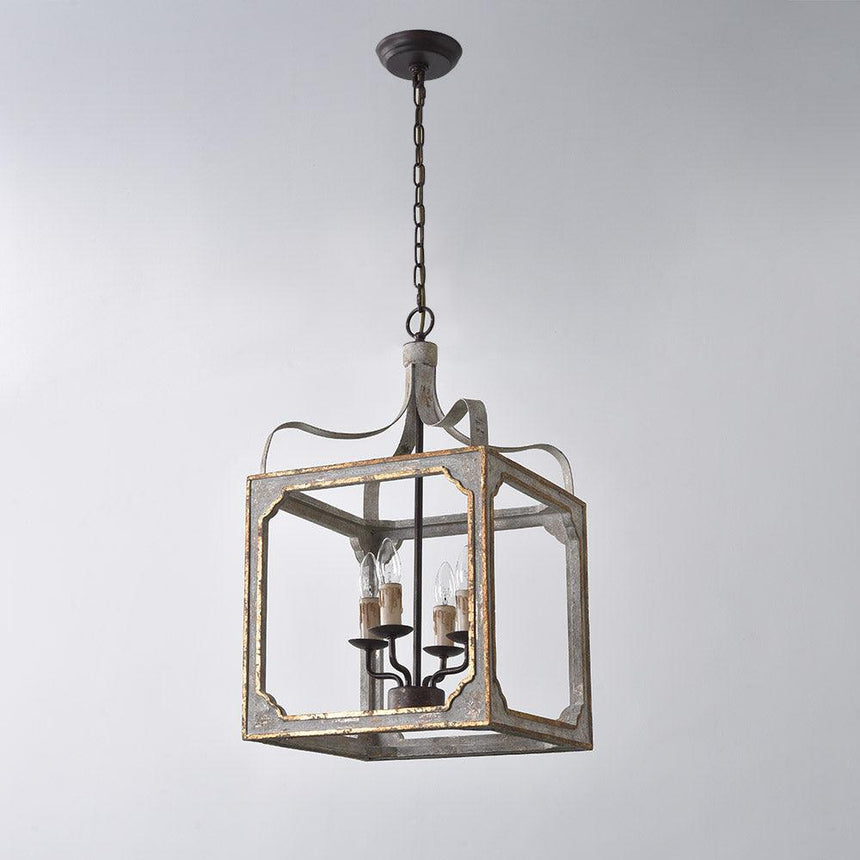 The washed wood cube frame unlit against plain white on its chain