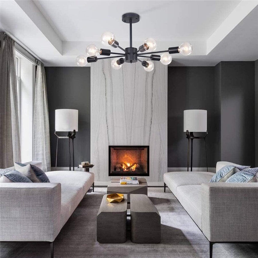 sputnik style pendant chandelier with iron and glass