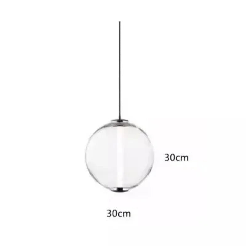 The transparent sphere drawn with its 30 cm width marked