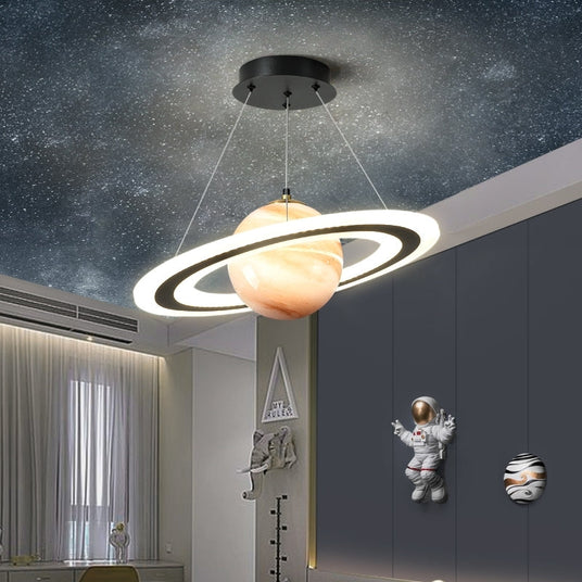 Planet pendant light side angle detail view
