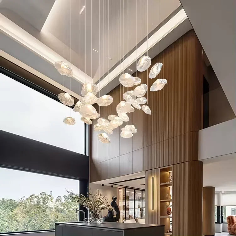 Glass Chandelier Aluminum Frame for Living Room and Foyer - OpalDwell
