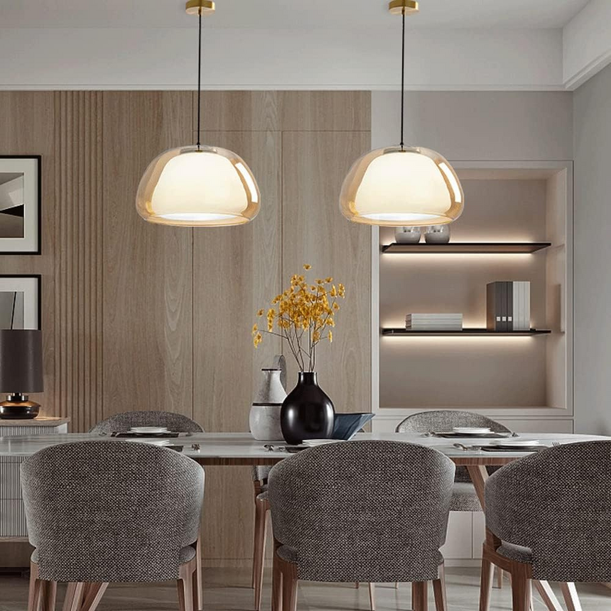 Luminex Double Glass Dome Pendant Light side angle product view - OpalDwell