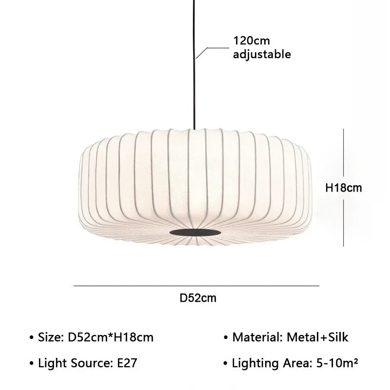 Dimension card for the 52 cm wide ribbed silk drum on a 120 cm cord