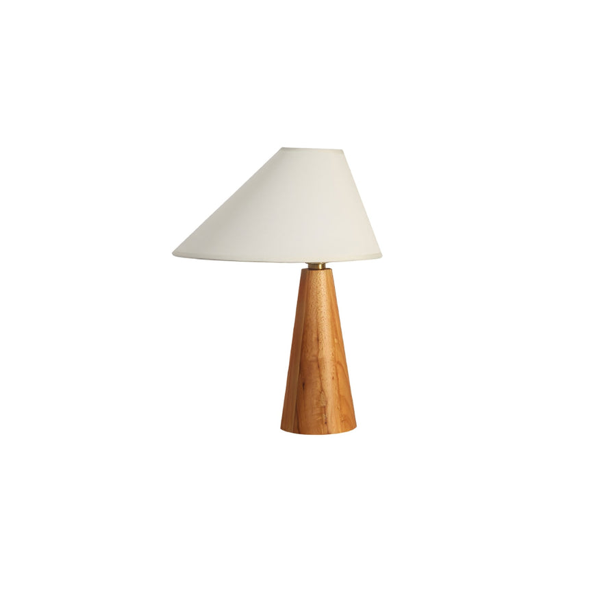 Wood cone lamp unlit on a plain ground seen from the front