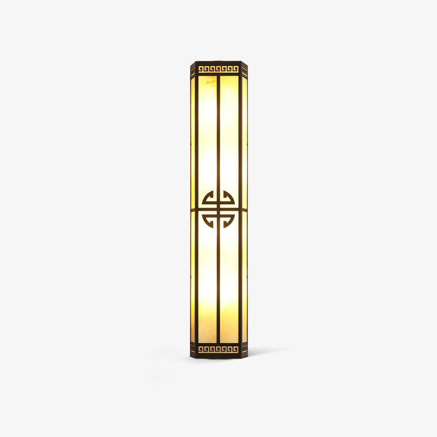 The lantern lit on a pale background, standing 47.2 inches tall