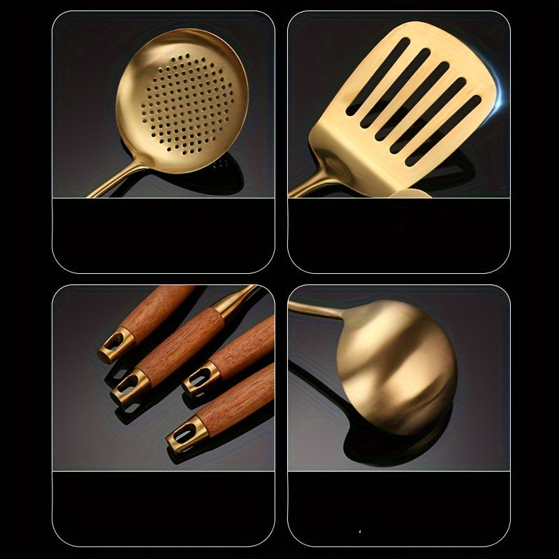 Wooden handle utensil set for comfortable cooking