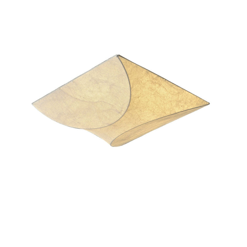 Square silk ceiling light seen from above showing the folded corner
