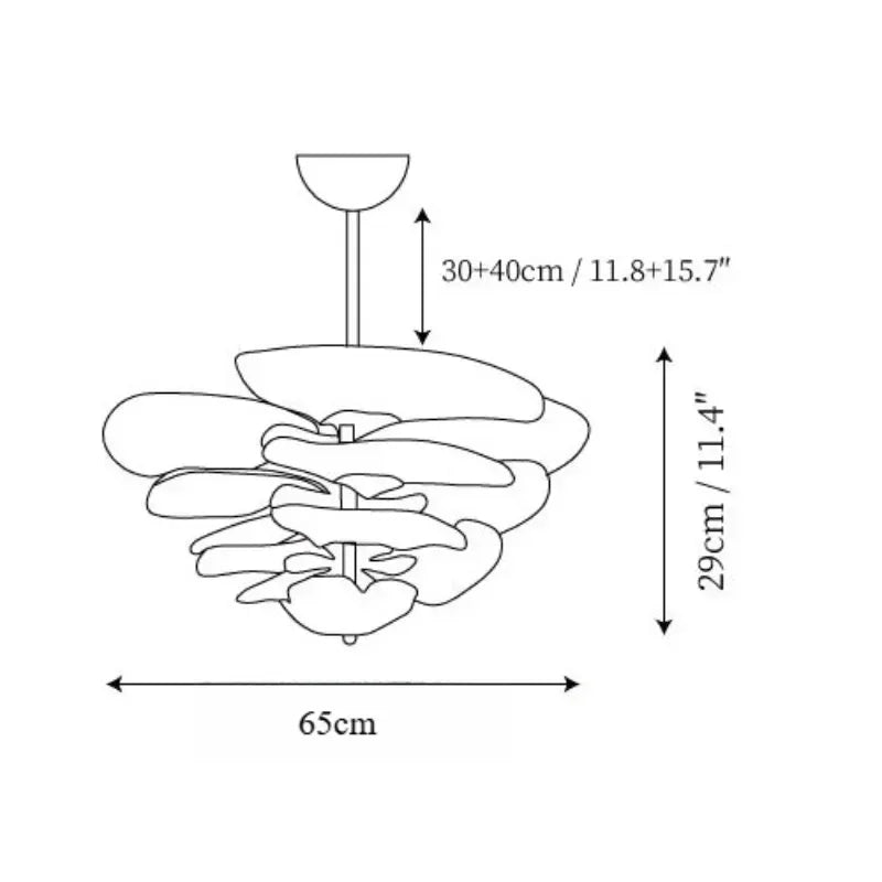 The 65 cm version drawn with its width and 29 cm height marked