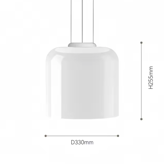Dimension card for the 33 by 25 cm shape of the glass pendant light