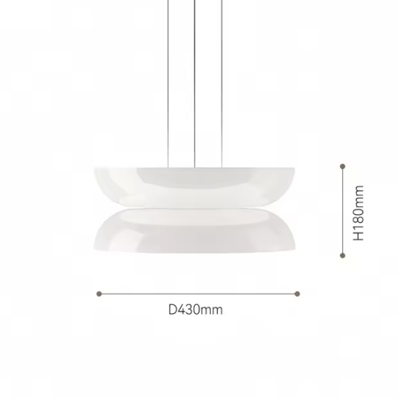 Dimension card for the 43 by 18 cm shape of the glass pendant light