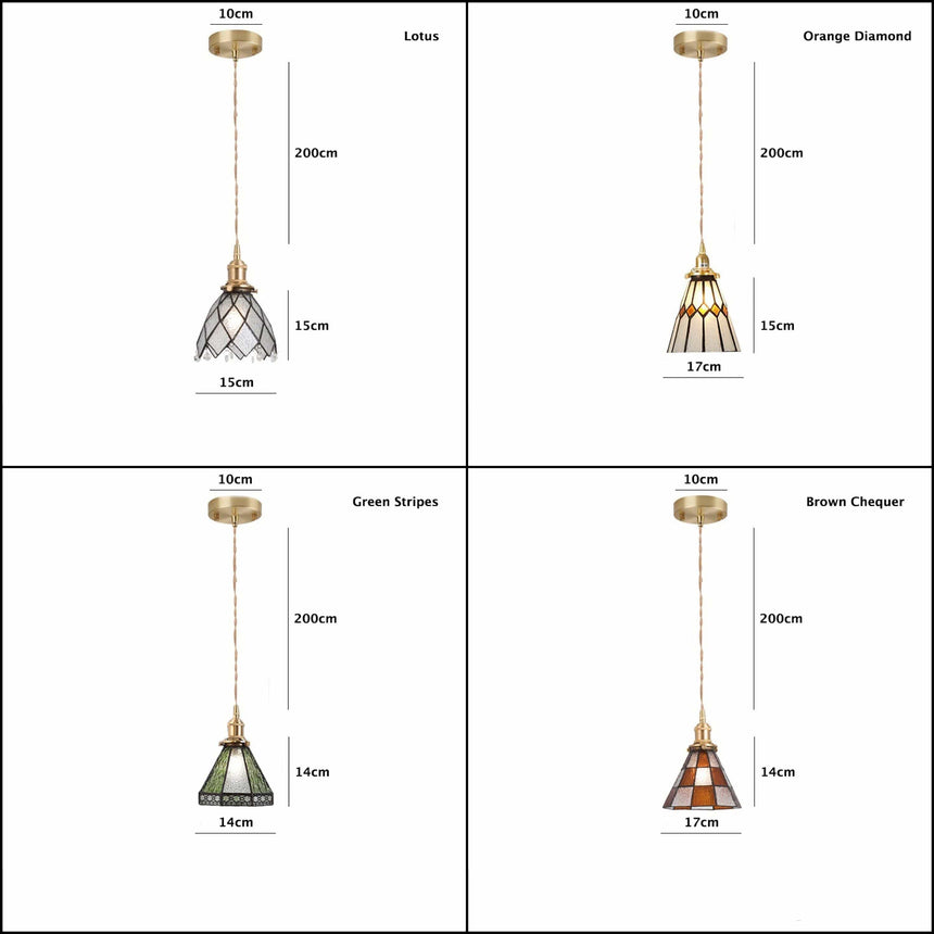 Mosaic glass pendant lamp cord and canopy detail