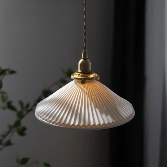 Pleated Hat-Shaped Pendant Light