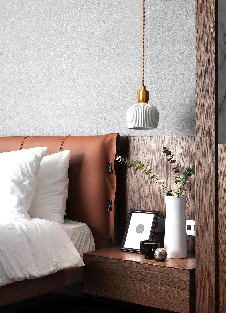 Cream ceramic shade pendant light for dining room