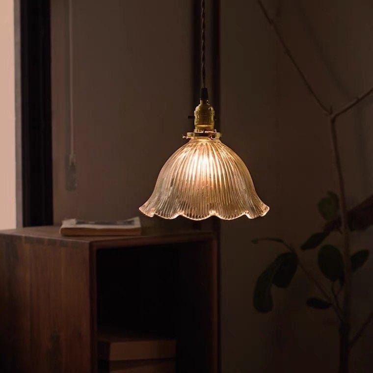 Brass pendant lamp cord and canopy detail