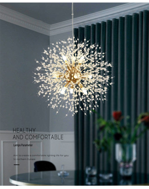 Crystal ceiling light close-up detail