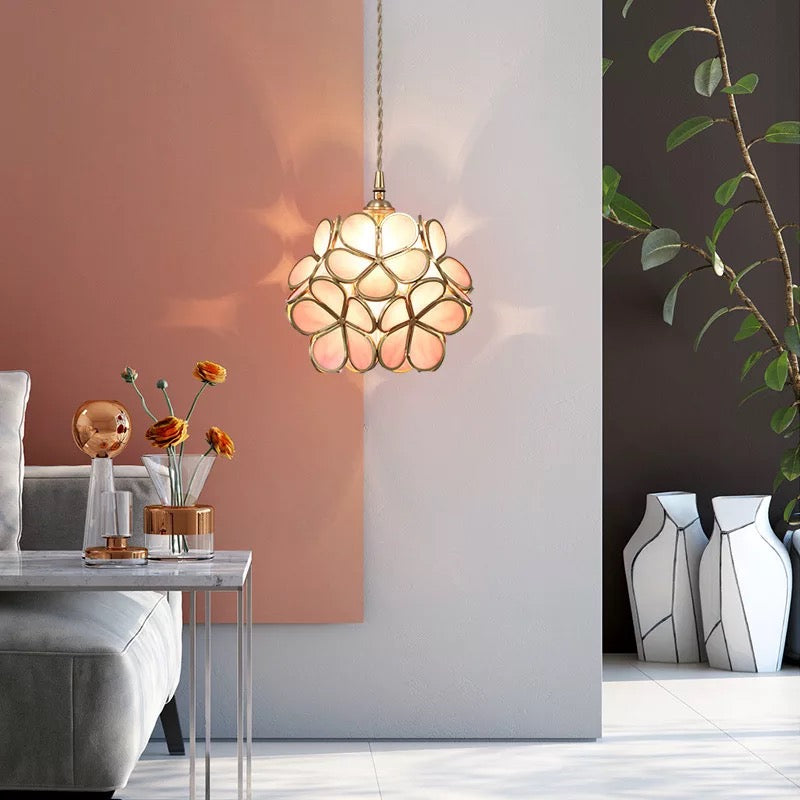Floral Glass Pendant Light with Nordic-Inspired Motif