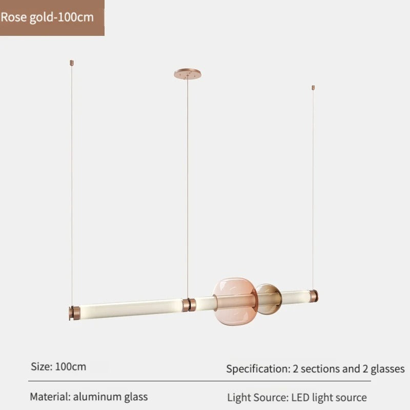 The 100 cm rose gold version shown with its two sections and two glass pieces