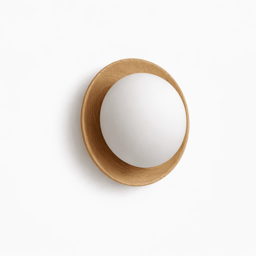 The pale wood ring seen at an angle, showing how far the ball projects