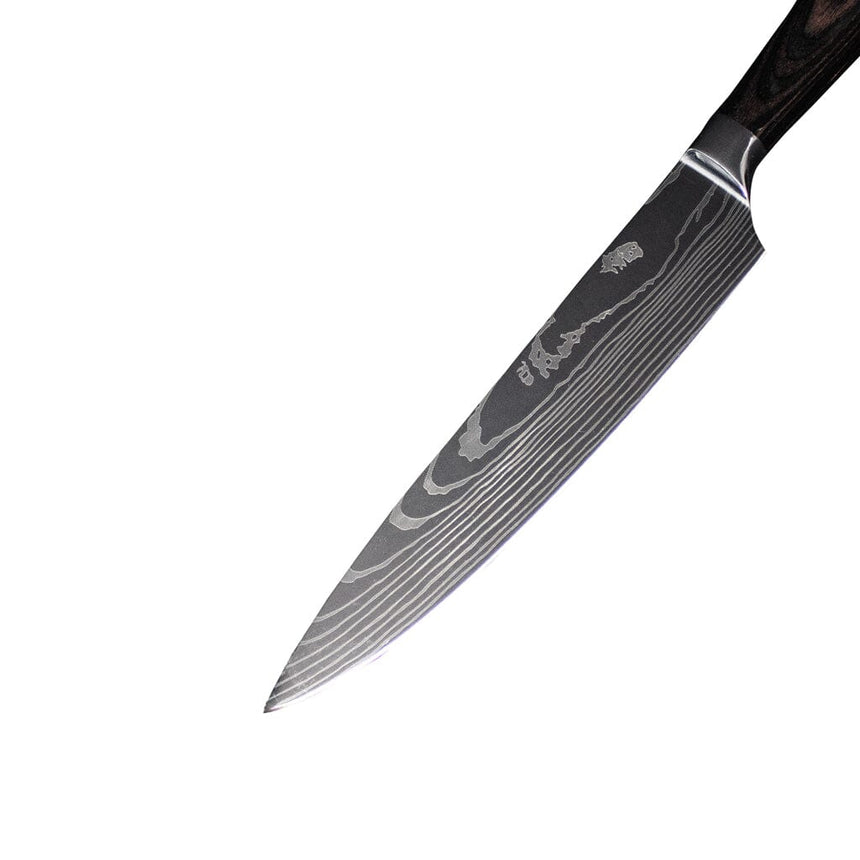 Rosewood Handle Knife Set With Damascus-Style Blade Pattern - OpalDwell