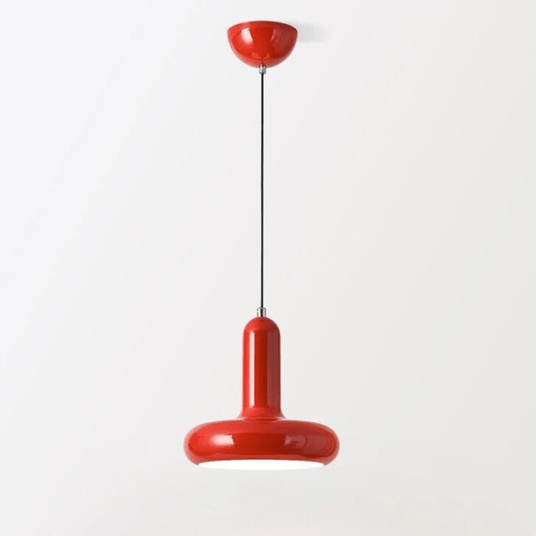 Metal Scandinavian pendant lamp installed above dining table