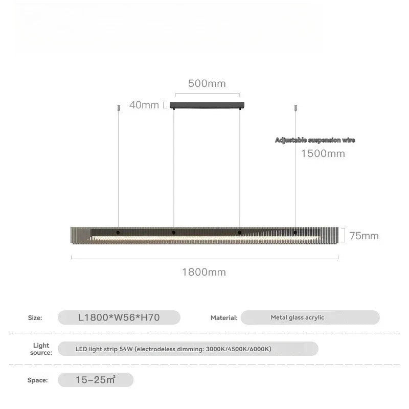 The 180 cm black version drawn with its length and suspension marked