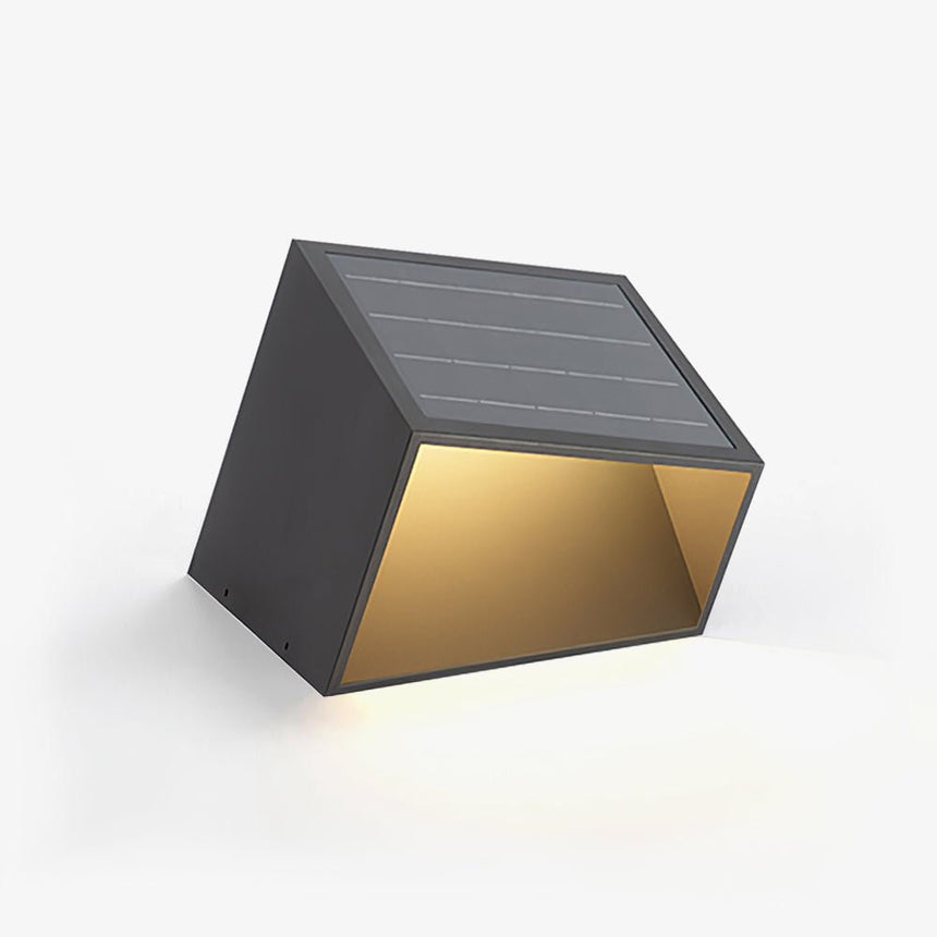 Angled cube path light in dark gray with a solar panel on the slope