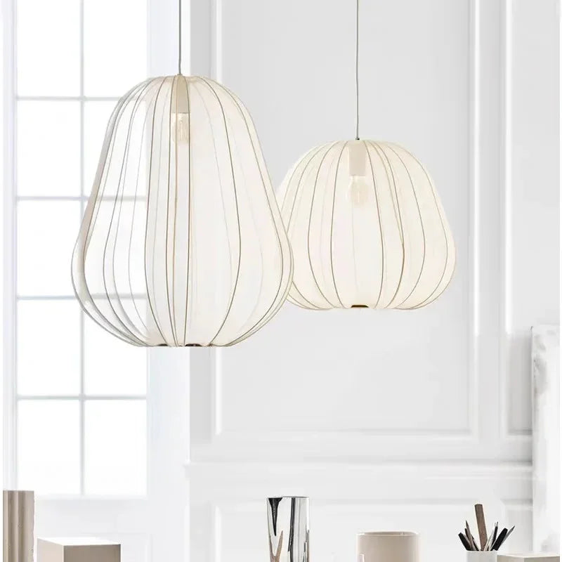Close view of two lanterns showing the ribs through the fabric