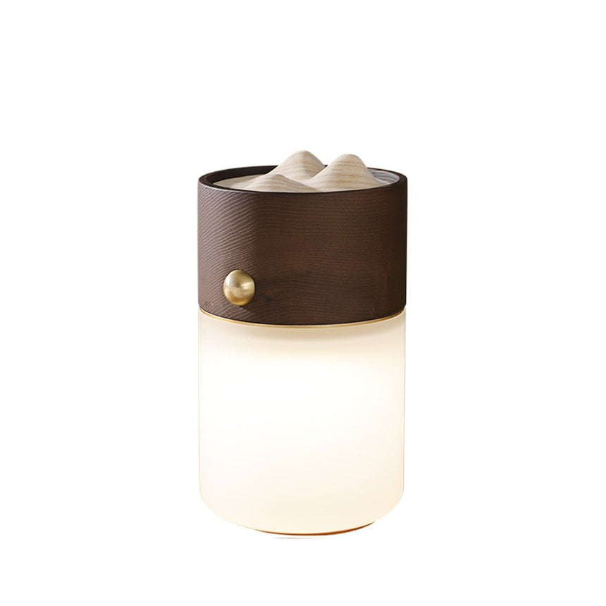 Lantern table lamp in walnut without the strap, plain background