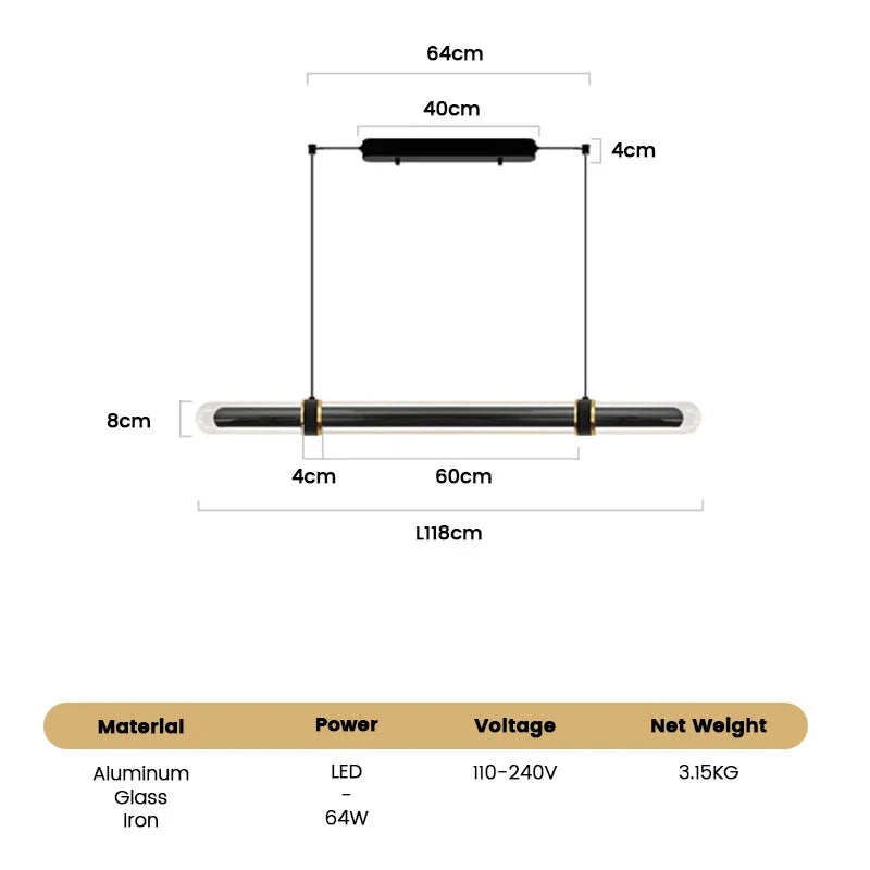 The 118 cm version drawn with its length and 1.5 m drop marked