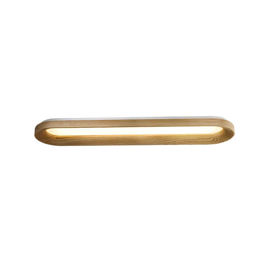 Wood color 59.1 in linear ceiling light against a plain background