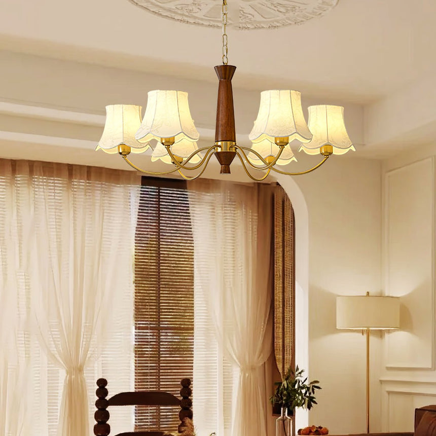 Chandelier in brass and wood