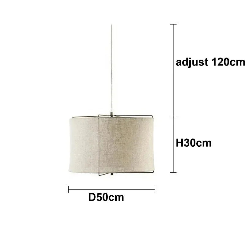Dimension card for the 50 by 30 cm linen drum pendant light in beige