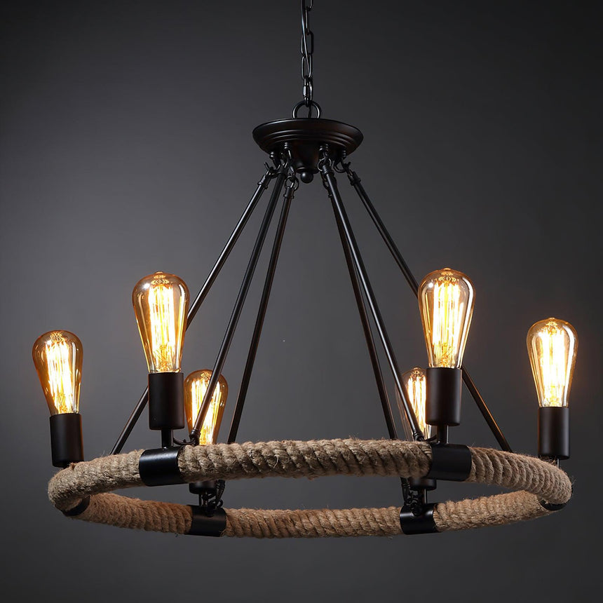 The single tier build, six filament lamps standing up off a rope ring