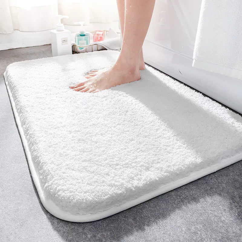 Non-slip bathroom rug installed in a bathroom setting