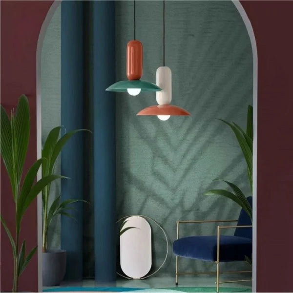 Pendant light with vibrant color accent for kitchen