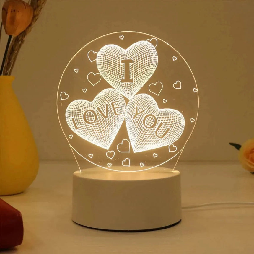 Acrylic Heart Lamp Wood Base Detail View