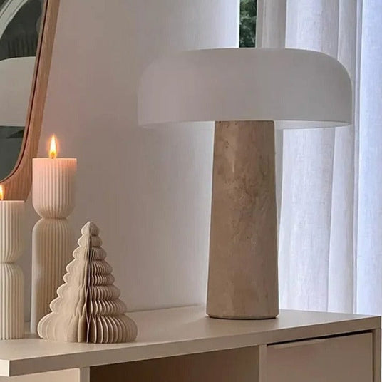 Marble table lamp with frosted glass diffuser