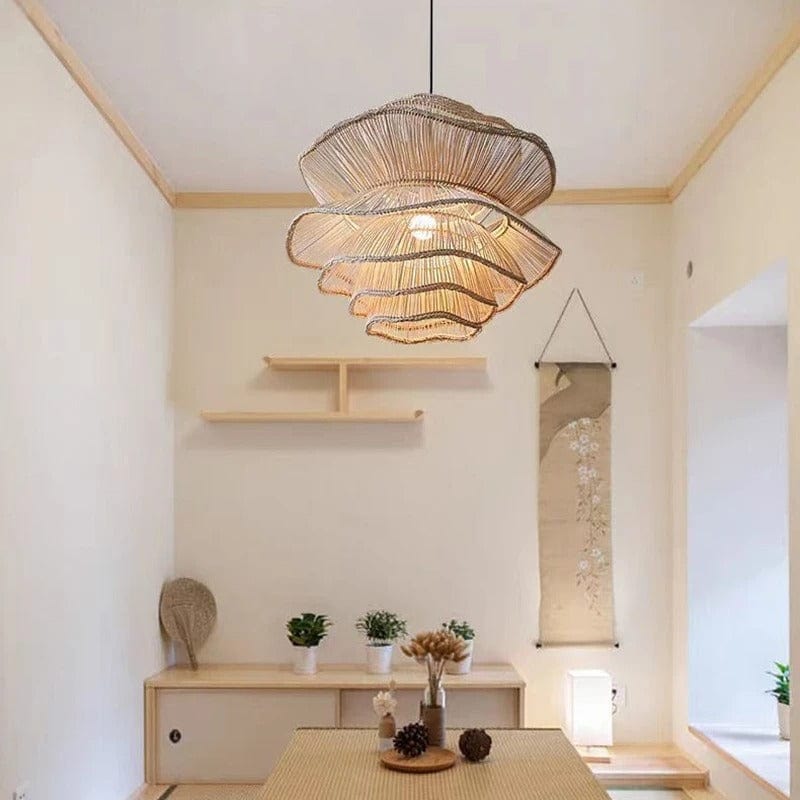 rattan and wicker pendant chandelier with iron frame