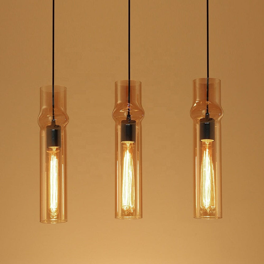 Ashen Flame Pendant Light with Smoke Gray Glass