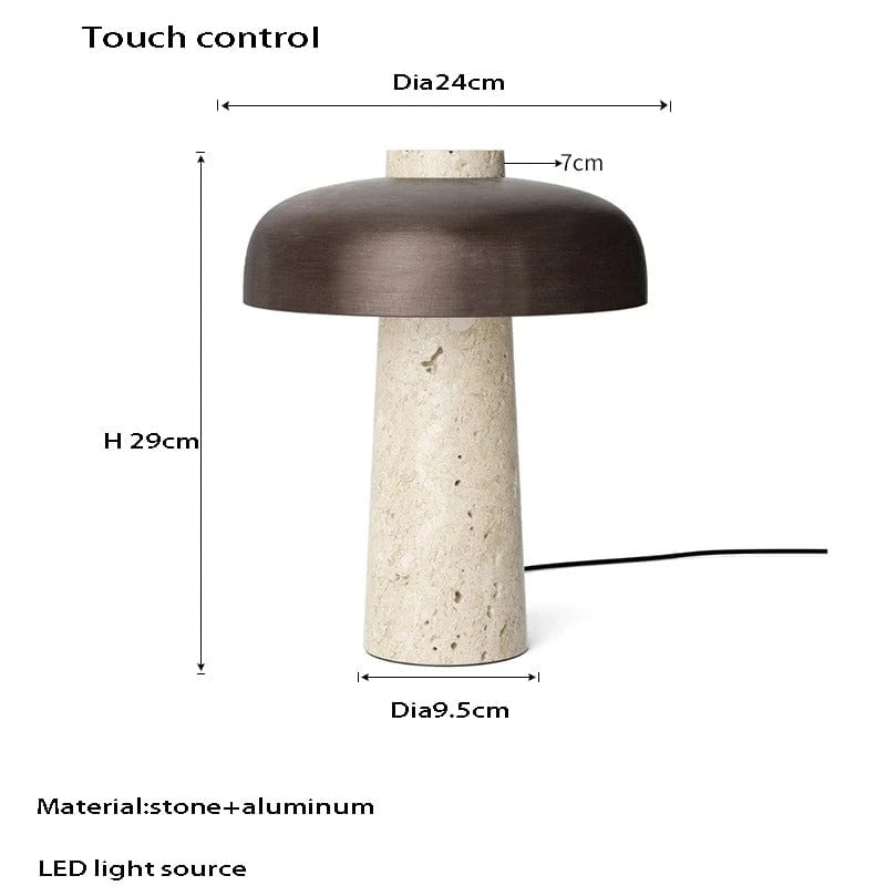 Stone and aluminum lamp for living room or bedroom ambiance