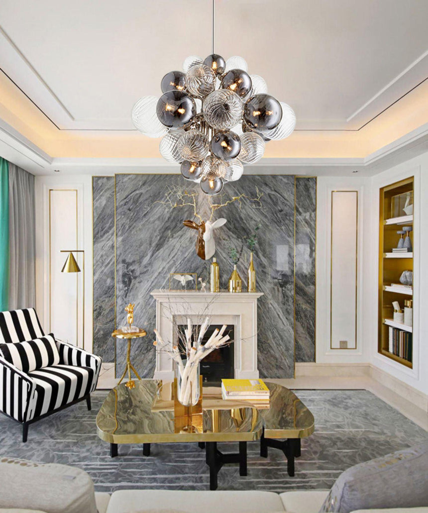 Metal chandelier illuminated for dining room