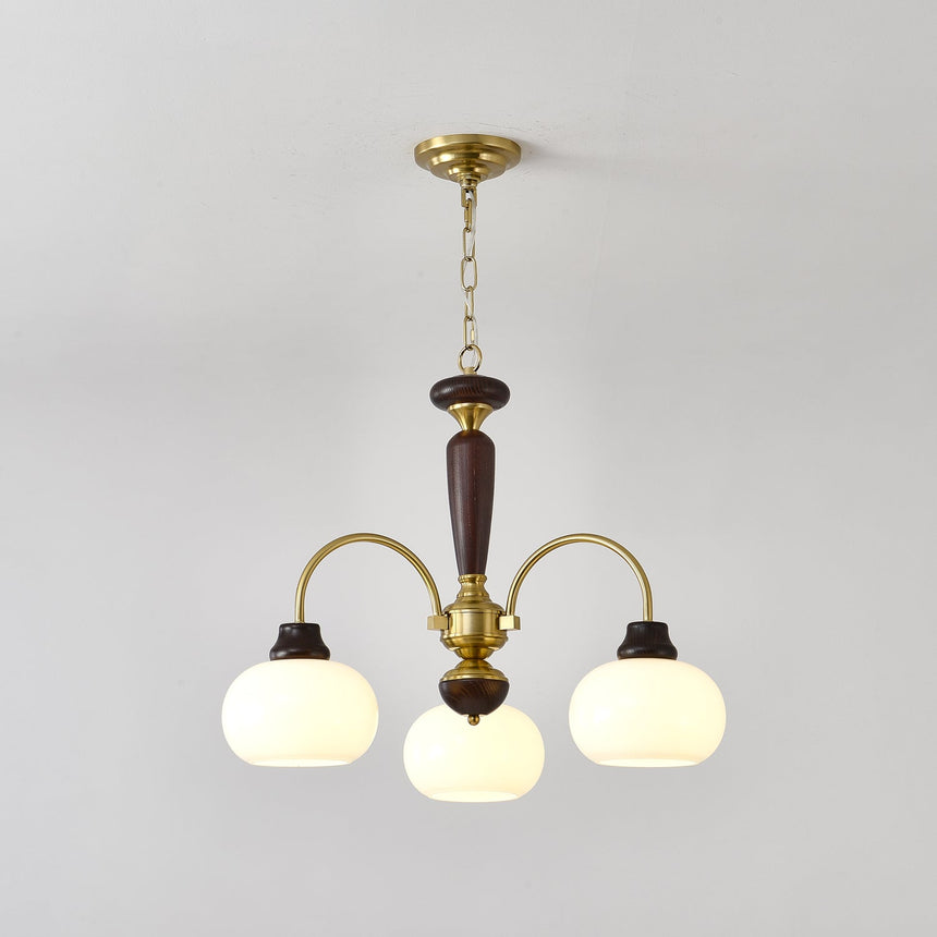 The three light version, three brass arms and three white glass globes