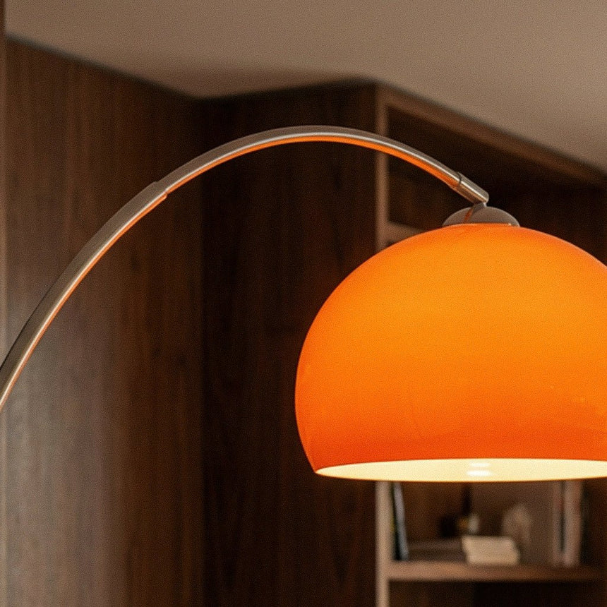 The orange dome from underneath, the glass reading amber where the light sits