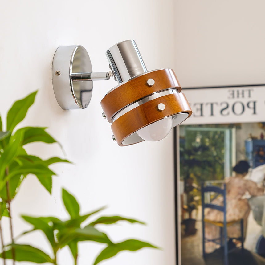 Sconce lit beside a framed poster with a plant leaning into the corner