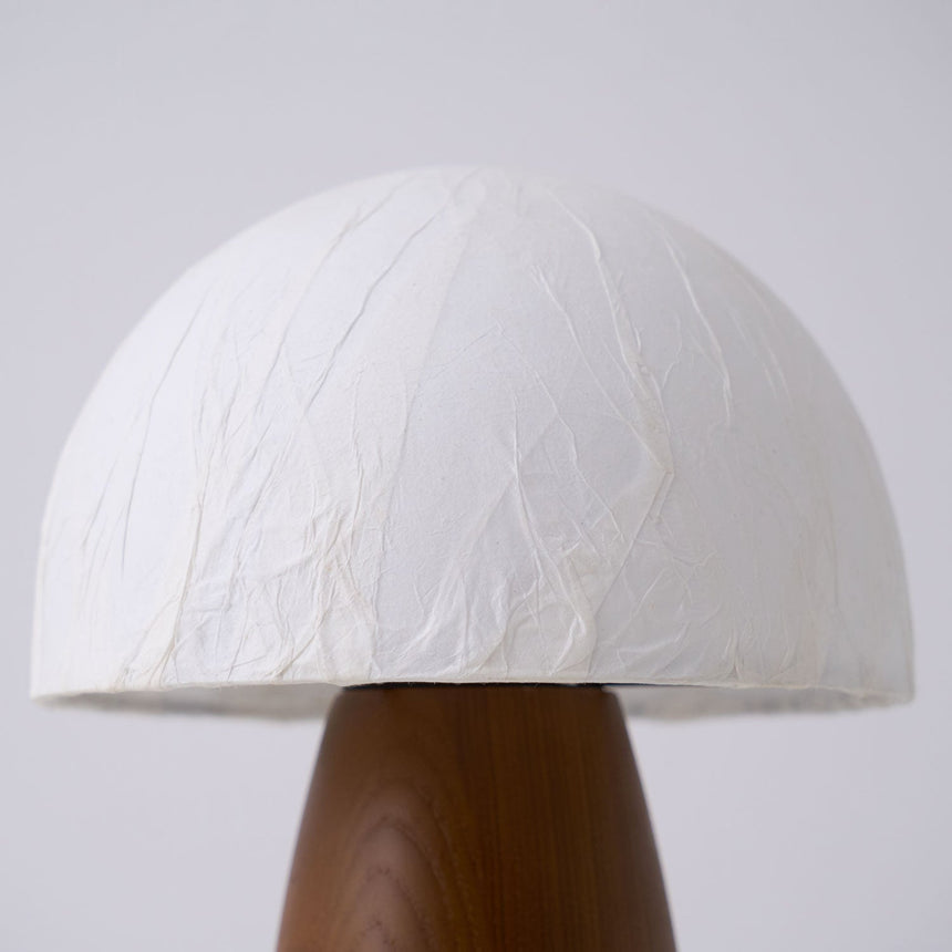Close view of the white paper dome unlit, showing the folded surface