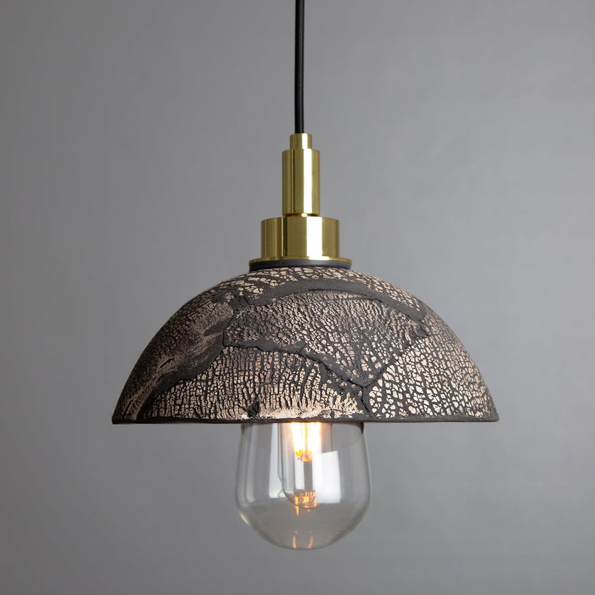 Ceramic dome pendant light - black clay crackled finish