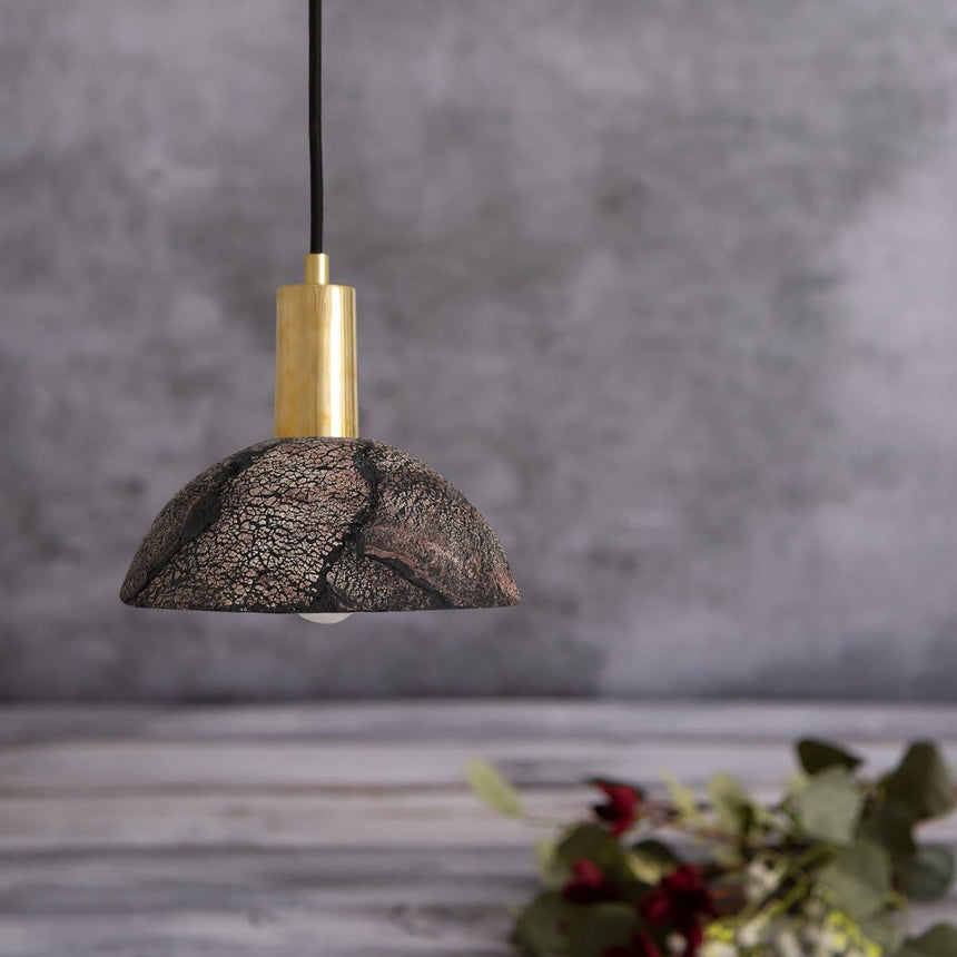 Ceramic Dome Pendant Light in Black Clay for Living Room
