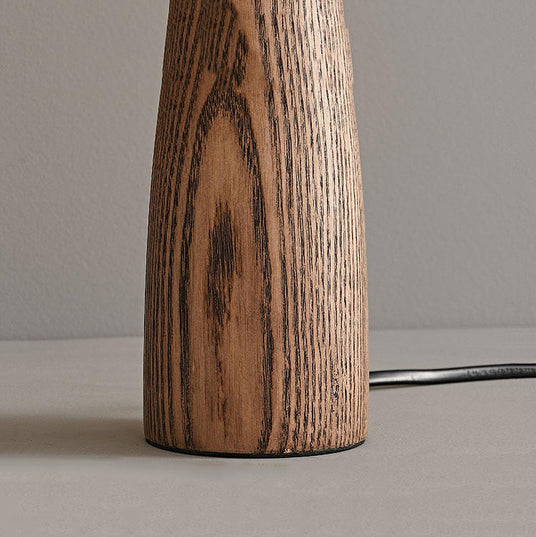 Close view of the open grain of the tapered wood base
