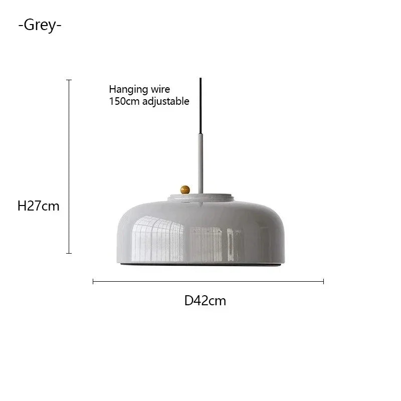 Dimension card for the gray pendant lamp, 42 cm across and 27 cm deep