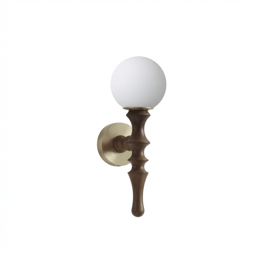 The walnut stem seen from the front with the orb held above its collar